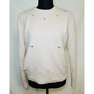 Who‎ What Wear Wool Blend Light Pink Embellished Pearls Jeweled Sweater MEDIUM